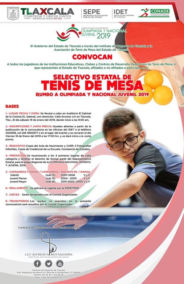 Invita IDET para formar parte del selectivo estatal de tenis de mesa