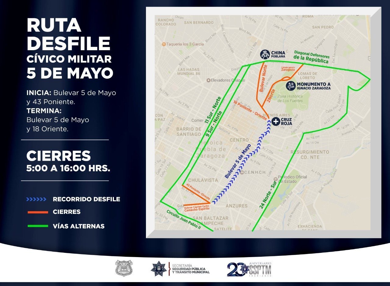 Alista Ayuntamiento de Puebla Operativo de Seguridad y Vialidad durante el Desfile del 5 de Mayo
