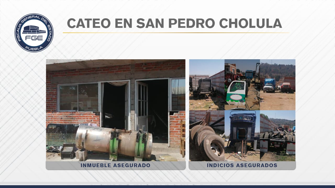 Fiscalía de Puebla aseguró cuatro vehículos con reporte de robo durante cateo.