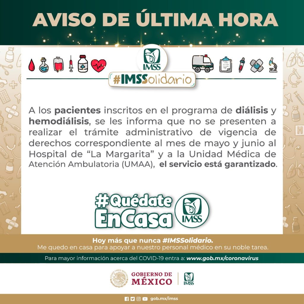 Llama IMSS a los pacientes del programa de diálisis y hemodiálisis de 