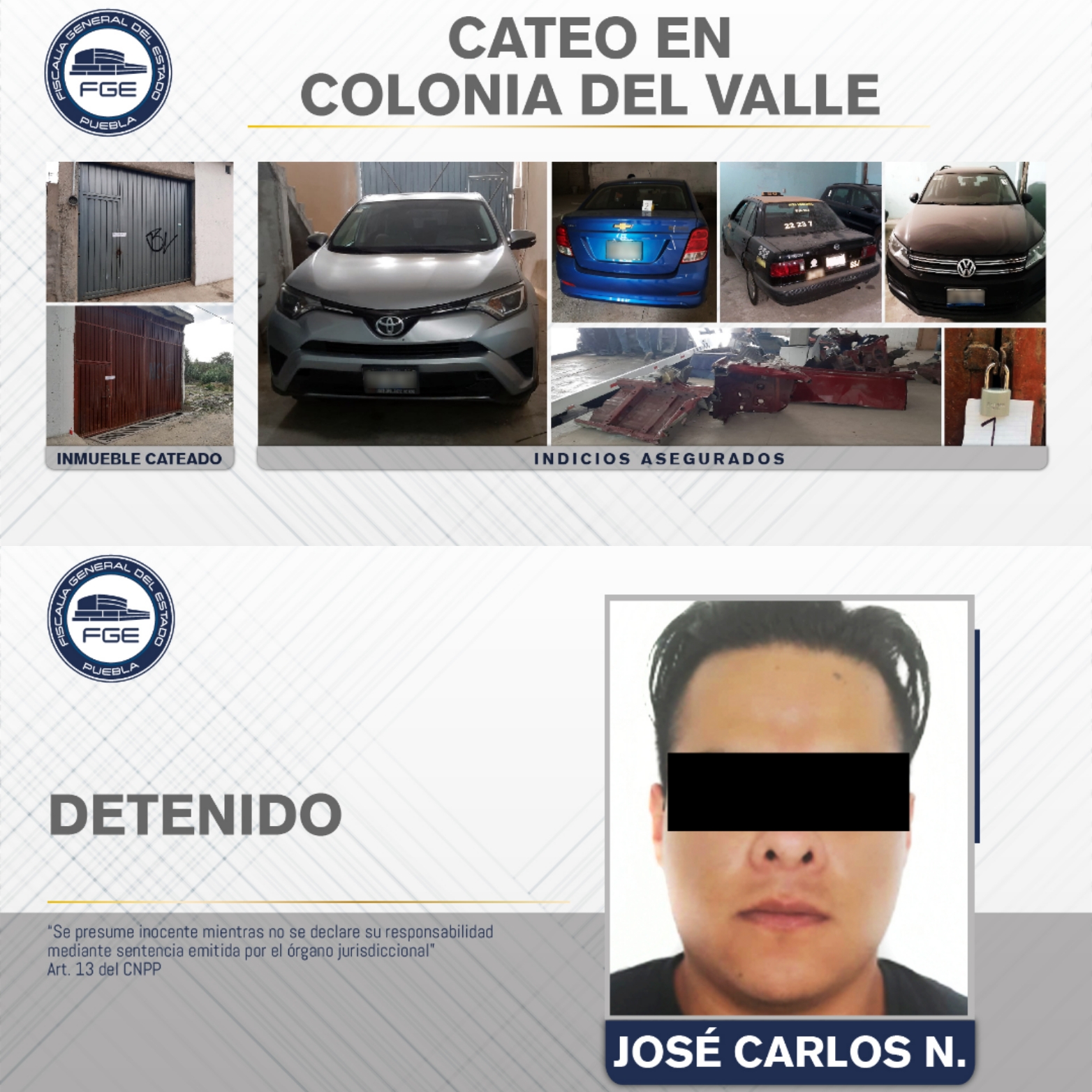 Fiscalía localizó autos robados y detuvo a un hombre al investigar un robo a casa