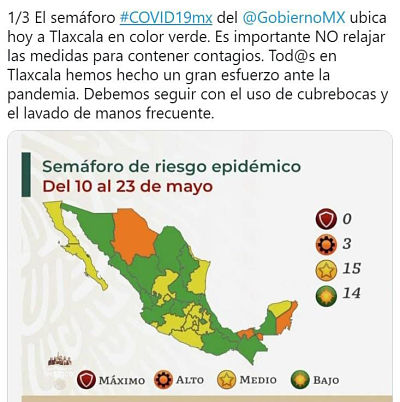 TLAXCALA CAMBIA A COLOR VERDE EN EL SEMÁFORO EPIDEMIOLÓGICO