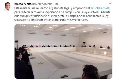MARCO MENA REÚNE A GABINETE ESTATAL PARA REITERAR CUMPLIMIENTO DE LEY ELECTORAL