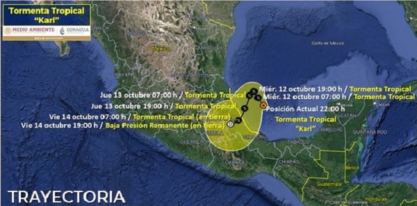 Prevé Servicio Meteorológico fuertes lluvias por tormenta tropical ‘Karl’: SEGOB