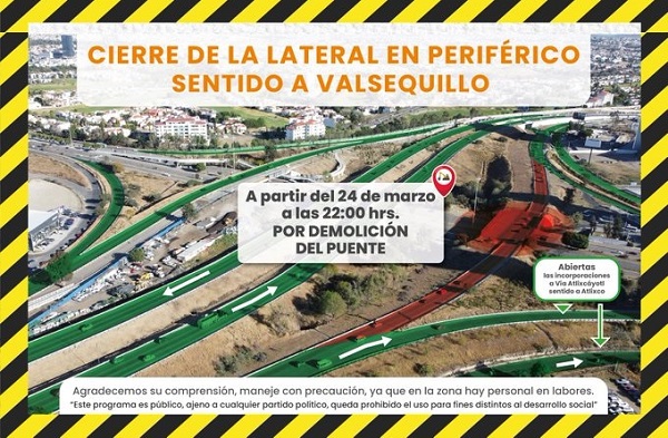 Cierran lateral del Periférico Ecológico, sentido a Valsequillo