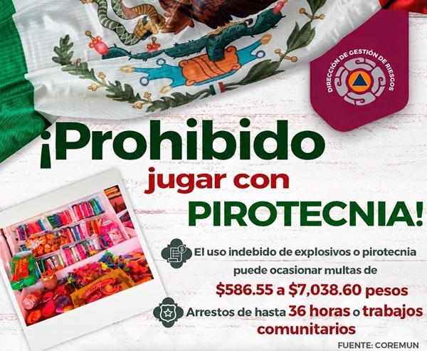 Advierte Ayuntamiento sobre multas por usar pirotecnia