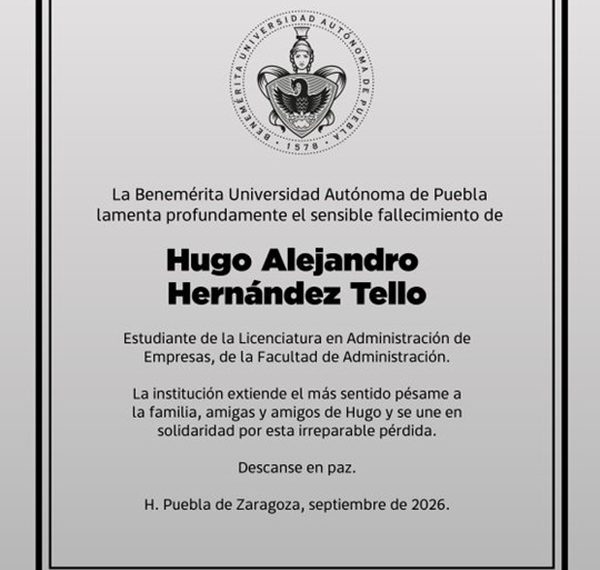 Lamenta BUAP muerte de Hugo Alejandro Hernández